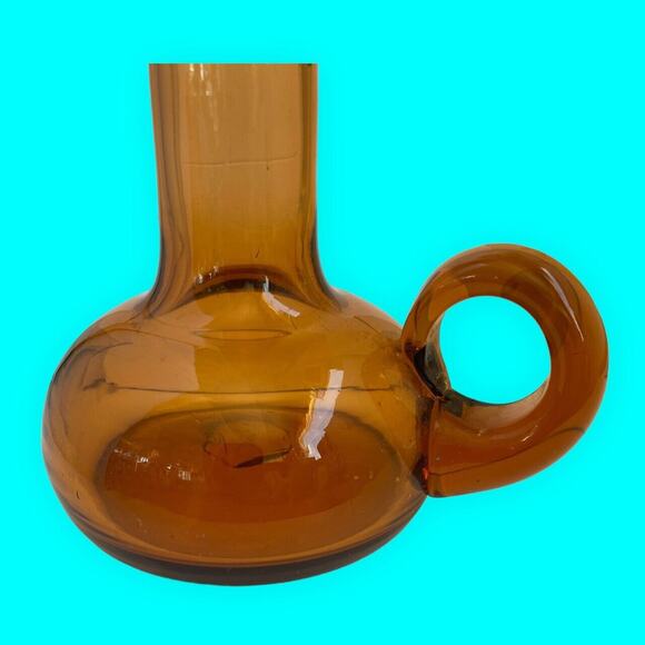 VTG MCM Amber Art Glass Pitcher Ewer Jug Vase Stretch Long Neck 10.5” x 5.5” - Picture 6 of 8